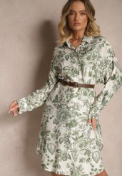 Zielona Kwiatowa Koszulowa Sukienka z Wiskozy Lisvesia. Zielone sukienki Renee, na co dzień, m, bez wzorów, z materiału, eleganckie, bez kołnierzyka, bez ramiączek, midi, koszulowe. Za 79.99 zł.