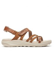 Merrell Skórzane sandały "Harbor Backstrap" w kolorze jasnobrązowym rozmiar: 39. Brązowe sandały Merrell, bez wzorów, klasyczne, z otwartym noskiem, bez obcasa, bez zapięcia. Za 281.76 zł.