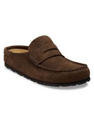 Birkenstock Skórzane klapki "Naples" w kolorze brązowym rozmiar: 40. Brązowe klapki Birkenstock, bez wzorów, bez obcasa. Za 474.95 zł.