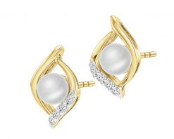 Kolczyki z żółtego złota z diamentami i perłami - próba 585. Żółte kolczyki Apart, z diamentem, złote. Za 1,729.00 zł.