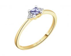 Pierścionek z żółtego złota z diamentami i tanzanitem - próba 585. Żółte pierścionki Apart, z diamentem, złote. Za 1,659.00 zł.