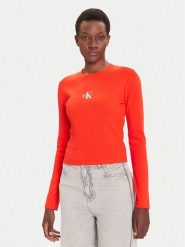 Calvin Klein Jeans Bluzka Monogram LV047A803G Czerwony Slim Fit. Czerwone bluzki Calvin Klein Jeans, s, bez wzorów, z bawełny, bez kołnierzyka, bez ramiączek. Za 159.99 zł.