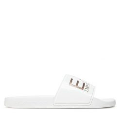 Klapki EA7 Emporio Armani. Białe klapki EA7 Emporio Armani, bez wzorów, bez obcasa. Za 149.99 zł.
