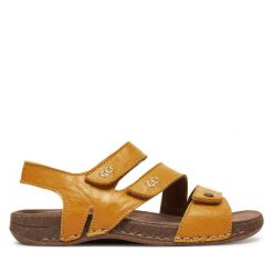 Sandały Rieker. Żółte sandały Rieker, bez wzorów, bez obcasa, na płaskiej podeszwie, bez zapięcia. Za 329.99 zł.