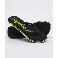 Klapki damskie Superdry Neon Rainbow Sleek japonki. Czarne klapki Superdry, bez wzorów, z materiału, bez obcasa. Za 89.90 zł.