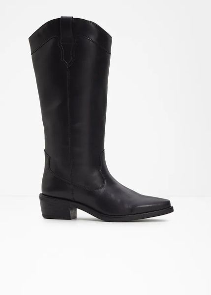 Kozaki kowbojki. Czarne kozaki bonprix, bez obcasa, bez zapięcia. Za 229.99 zł.