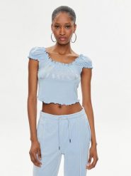 Juicy Couture Bluzka Brodie JCWCT23309 Błękitny Regular Fit. Niebieskie bluzki Juicy Couture, s, bez wzorów, z bawełny, bez kołnierzyka, bez ramiączek. Za 89.99 zł.