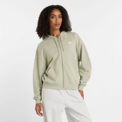 Bluza damska New Balance WJ41501OVN – zielona. Zielone bluzy sportowe New Balance, s, bez wzorów, z bawełny, z kapturem. Za 199.99 zł.