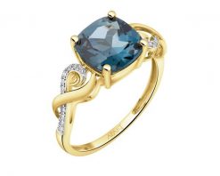Pierścionek z żółtego złota z diamentami i topazem London Blue - próba 585. Niebieskie pierścionki Apart, z diamentem, złote. Za 2,690.00 zł.