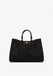 Czarna Torebka Shopperka z Imitacji Zamszu z Rączkami i Paskiem na Ramię Tamelle. Czarne shopper Born2be, bez wzorów, z zamszu, biznesowe, na ramię, bez dodatków. Za 169.99 zł.