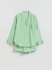 Dwuczęściowa piżama z bawełny - zielony. Zielone piżamy Reserved, bez wzorów, z bawełny, bez ramiączek. Za 139.99 zł.