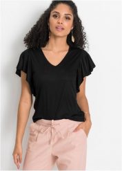 T-shirt z miękkiej wiskozy. Czarne t-shirty bonprix, bez wzorów, z wiskozy, bez kołnierzyka, bez ramiączek. Za 84.99 zł.