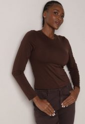 Brązowa Gładka Bluzka z Długim Rękawem z Bawełną Moaneta. Brązowe bluzki Born2be, m, bez wzorów, z bawełny, eleganckie, bez kołnierzyka, bez ramiączek. Za 69.99 zł.