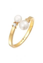 Elli PREMIUM Damska obrączka klasyczna otwarta zawinięta z perły hodowlana słodkowodna z pozłacanego srebra próby 925 Sterling Silver Pierścionki 1 ct. Szare pierścionki Elli PREMIUM, z perłą, pozłacane. Za 293.99 zł.