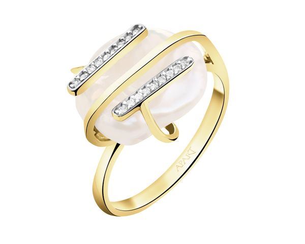 Złoty pierścionek z perłą i cyrkoniami. Żółte pierścionki Apart, z cyrkonią, złote. Za 2,019.00 zł.