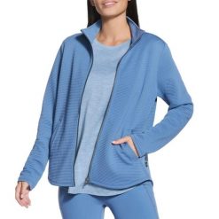 Bluza dresowa sportowa damska The Hoodless Hoodie GoWalk Shine Jacket. Niebieskie bluzy Skechers, bez wzorów, z dresówki, bez kaptura. Za 249.99 zł.