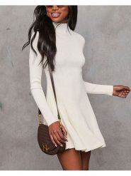 Milan Kiss Sukienka dzianinowa w kolorze kremowym rozmiar: S. Brązowe sukienki Milan Kiss, s, bez wzorów, z dzianiny, bez kołnierzyka, bez ramiączek, mini. Za 178.79 zł.