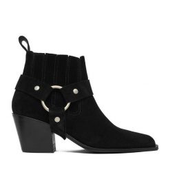 Botki Badura. Czarne botki Badura, bez wzorów, bez obcasa, na słupku, bez zapięcia. Za 429.99 zł.