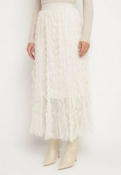 Jasnobeżowa Rozkloszowana Spódnica z Półtransparentnego Materiału z Ozdobnym Tłoczeniem Zerivra. Brązowe spódnice Born2be, na co dzień, l, bez wzorów, eleganckie, maxi, proste. Za 44.99 zł.