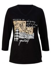 Koszulka z rękawami 3/4. Czarne bluzki bonprix, bez wzorów, klasyczne, bez kołnierzyka, bez ramiączek. Za 52.99 zł.