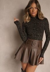 Czarna Bawełniana Bluzka z Golfem Typu Longsleeve w Groszki Neatte. Czarne golfy Renee, l, bez wzorów, z bawełny, bez ramiączek. Za 59.99 zł.