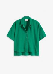 Bluzka koszulowa oversize. Zielone bluzki bonprix, bez wzorów, bez kołnierzyka, bez ramiączek. Za 37.99 zł.
