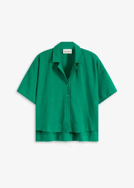 Bluzka koszulowa oversize. Zielone bluzki bonprix, bez wzorów, bez kołnierzyka, bez ramiączek. Za 37.99 zł.