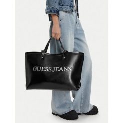 Torebka Guess Jeans. Czarne shopper Guess Jeans, z aplikacjami, z jeansu, bez dodatków. Za 269.99 zł.