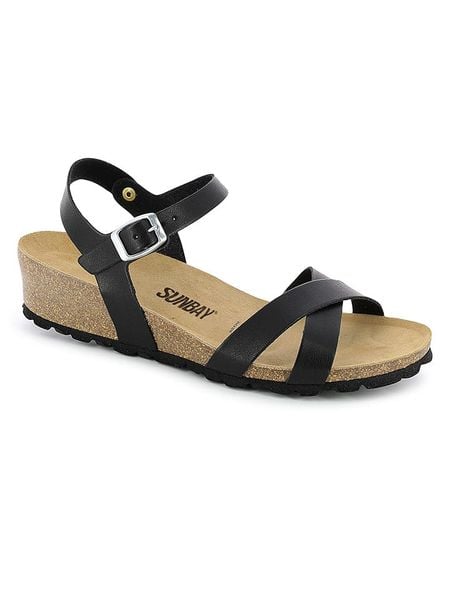 Sunbay Sandały "Lecheria" w kolorze czarnym na koturnie rozmiar: 39. Czarne sandały Sunbay, bez wzorów, z otwartym noskiem, bez obcasa, na koturnie, bez zapięcia. Za 167.67 zł.