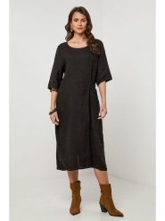 Lin Passion Lniana sukienka w kolorze czarnym rozmiar: 34/36. Czarne sukienki Lin Passion, na co dzień, z aplikacjami, ze lnu, klasyczne, bez kołnierzyka, bez ramiączek, midi, proste. Za 173.99 zł.