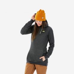 Bluza snowboardowa z kapturem damska Dreamscape 100 1/2 zip. Szare bluzy DREAMSCAPE, na zimę, xl, bez wzorów, z bawełny, z kapturem. W wyprzedaży za 69.99 zł.