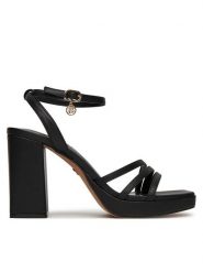Nine West Sandały TS6197-01 Czarny. Czarne sandały Nine West, bez wzorów, z materiału, bez obcasa, na słupku, bez zapięcia. Za 229.99 zł.