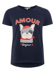 Zwillingsherz Koszulka "Amour" w kolorze granatowym rozmiar: M. Niebieskie bluzki Zwillingsherz, m, bez wzorów, bez kołnierzyka, bez ramiączek. Za 131.74 zł.