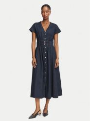Morgan Sukienka jeansowa 262-RIRINA Granatowy Regular Fit. Niebieskie sukienki Morgan, bez wzorów, z bawełny, bez kołnierzyka, bez ramiączek, koszulowe. Za 484.99 zł.
