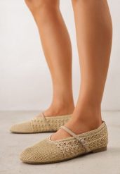 Beżowe Plecione Balerinki VICES z Paskiem z Klamerką i Wycięciem V Nemecea. Brązowe baleriny Born2be, bez wzorów, z jeansu, bez obcasa. Za 109.99 zł.