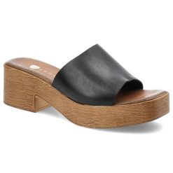 Czarne Stylowe Klapki Armodo Modne Obuwie Damskie. Czarne klapki Armodo, bez wzorów, bez obcasa, na obcasie. Za 209.00 zł.