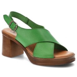 Sandały damskie Hee, cholewka ze skóry naturalnej zapinane na sprzączkę dobrze wyważony obcas, zielone, 26542. Zielone sandały Hee, bez wzorów, ze skóry, bez obcasa, na obcasie, bez zapięcia. Za 379.00 zł.