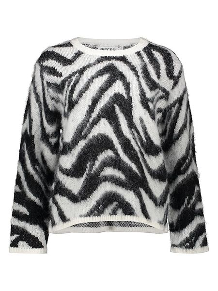 Pieces Sweter w kolorze biało-czarnym rozmiar: L. Białe swetry Pieces, l, bez wzorów, z wełny, bez ramiączek. Za 139.95 zł.