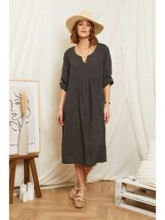 Rodier Lin Lniana sukienka w kolorze antracytowym rozmiar: M/L. Czarne sukienki Rodier Lin, na co dzień, l, bez wzorów, ze lnu, bez kołnierzyka, bez ramiączek, maxi, proste. Za 149.66 zł.