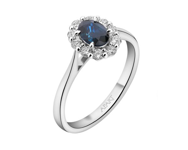 Pierścionek z białego złota z brylantami i szafirem - próba 585. Białe pierścionki Apart, z brylantem, złote. Za 5,790.00 zł.