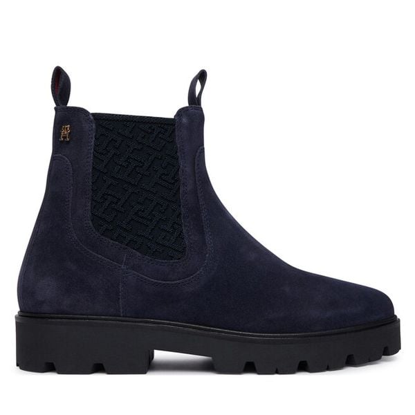 Sztyblety Tommy Hilfiger. Niebieskie botki TOMMY HILFIGER, bez wzorów, bez obcasa, na płaskiej podeszwie, bez zapięcia. Za 649.99 zł.
