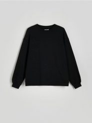 Bluza z błyszczącą aplikacją - czarny. Czarne bluzy Reserved, l, z aplikacjami, z bawełny, bez kaptura. W wyprzedaży za 69.99 zł.