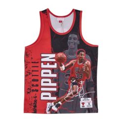Siateczkowa koszulka Burst Chicago Bulls NBA Scottie Pippen. Czerwone bluzki Mitchell & Ness, bez wzorów, sportowe, bez kołnierzyka, bez ramiączek. Za 389.00 zł.