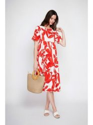 Le Jardin du Lin Sukienka w kolorze biało-czerwonym rozmiar: 40. Białe sukienki Le jardin du lin, bez wzorów, ze lnu, bez kołnierzyka, bez ramiączek, midi. Za 130.99 zł.