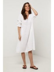 Le Monde du Lin Lniana sukienka w kolorze białym rozmiar: 36/38. Białe sukienki Le Monde du Lin, bez wzorów, ze lnu, bez kołnierzyka, bez ramiączek, midi. Za 173.99 zł.