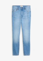 Jeansy skinny, high waist, cropped. Niebieskie jeansy bonprix, bez wzorów, z podwyższonym stanem. Za 99.99 zł.