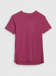 4F Koszulka trekkingowa z wełną merino damska - różowa XL. Czerwone bluzki 4f, s, bez wzorów, z wełny, bez kołnierzyka, bez ramiączek. Za 199.99 zł.