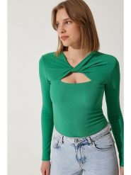 Happiness Istanbul Koszulka w kolorze zielonym rozmiar: 40. Zielone bluzki Happiness Istanbul, bez wzorów, bez kołnierzyka, bez ramiączek. Za 52.99 zł.