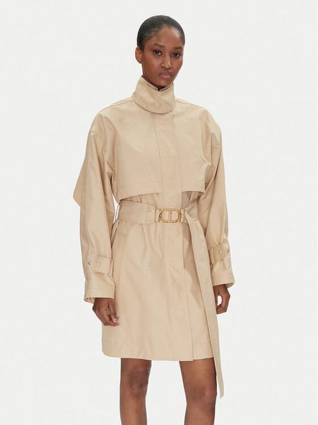 TWINSET Trencz 251TP2661 Beżowy Loose Fit. Brązowe płaszcze Twinset, bez wzorów, z bawełny, bez kaptura. Za 659.99 zł.