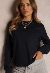 Granatowa Bluza Sopat. Niebieskie bluzy Renee, l, bez wzorów, z dresówki, bez kaptura. Za 39.99 zł.